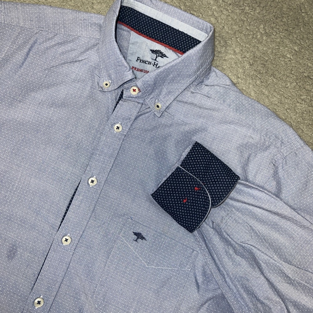 Fynch Hatton Premium Structure Shirt Men's Sz (M) 39/40 Blue Pocket Button Down